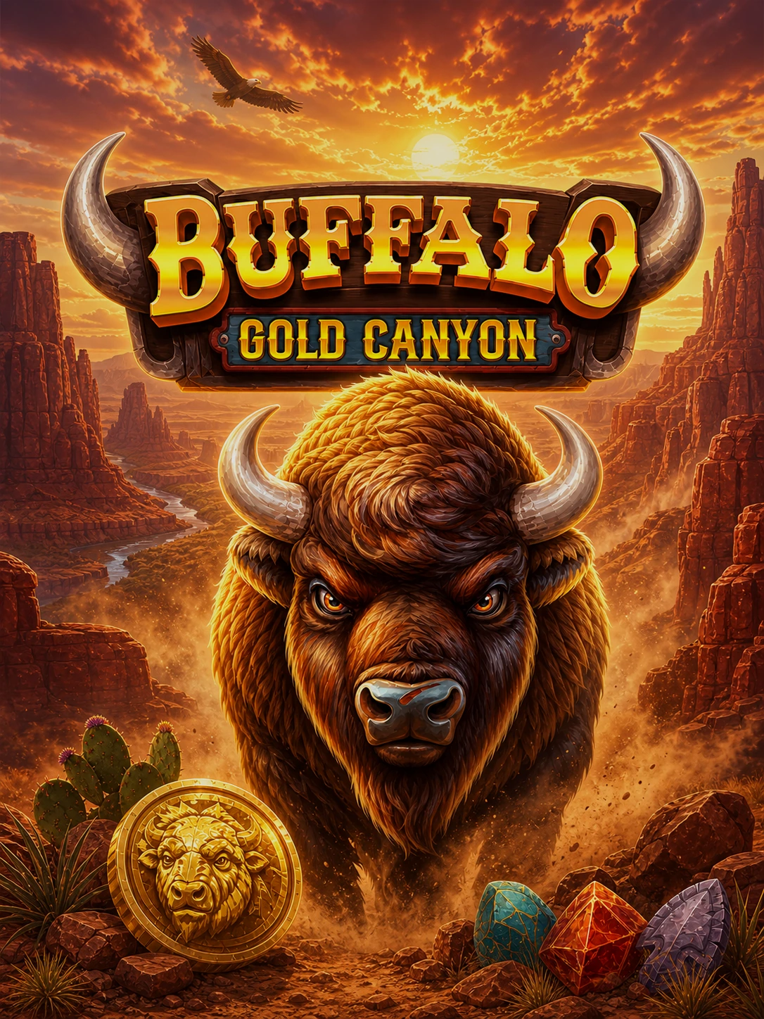 Buffalo Gold Canyon portrait artwork with its buffalo and gold coin