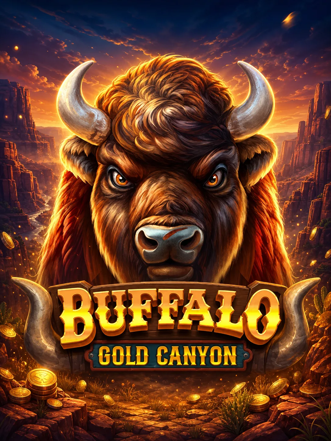 Buffalo Gold Canyon portrait artwork with its buffalo and gold coin
