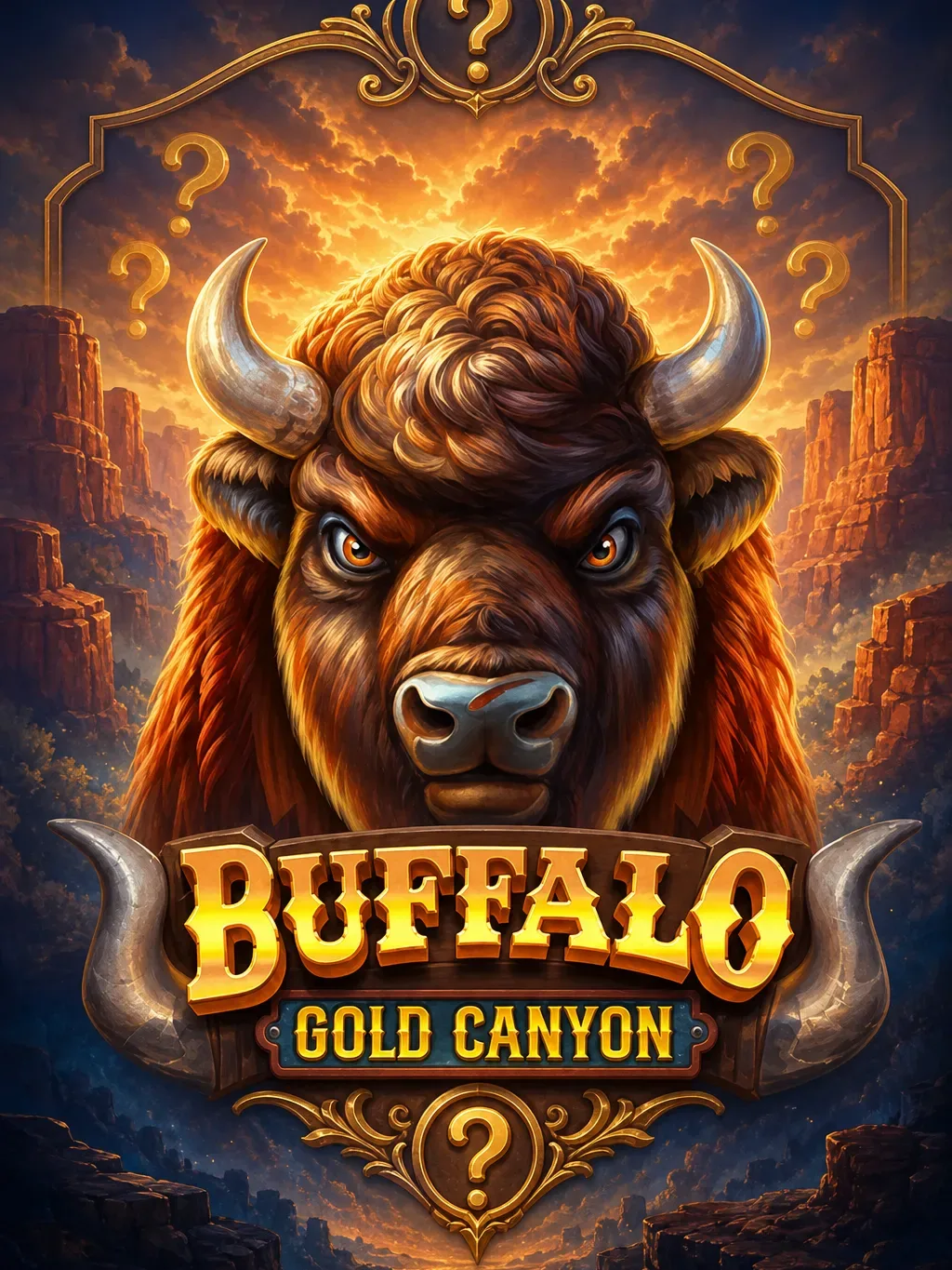 Buffalo Gold Canyon portrait artwork against a red desert canyon