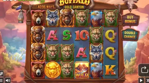 Buffalo Gold Canyon practice reels with buffalo, bear, wolf, puma and eagle symbols