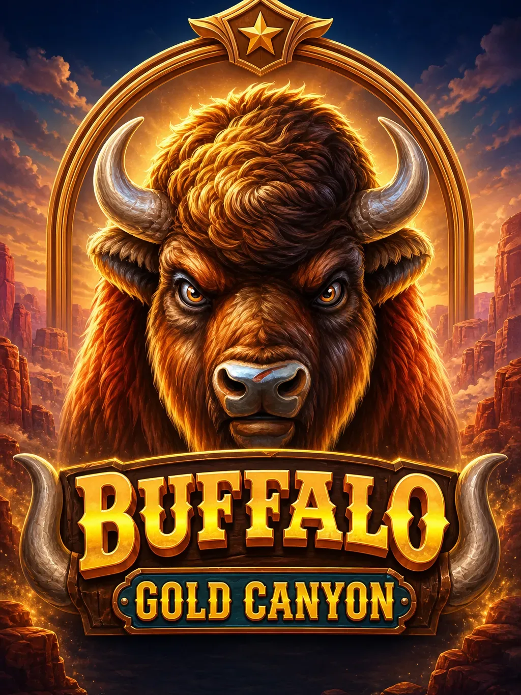 Buffalo Gold Canyon portrait artwork in a golden desert canyon